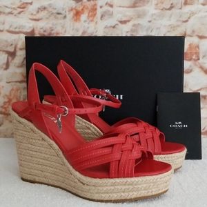 New Coach Dottie Leather Espadrille Wedge Sandal